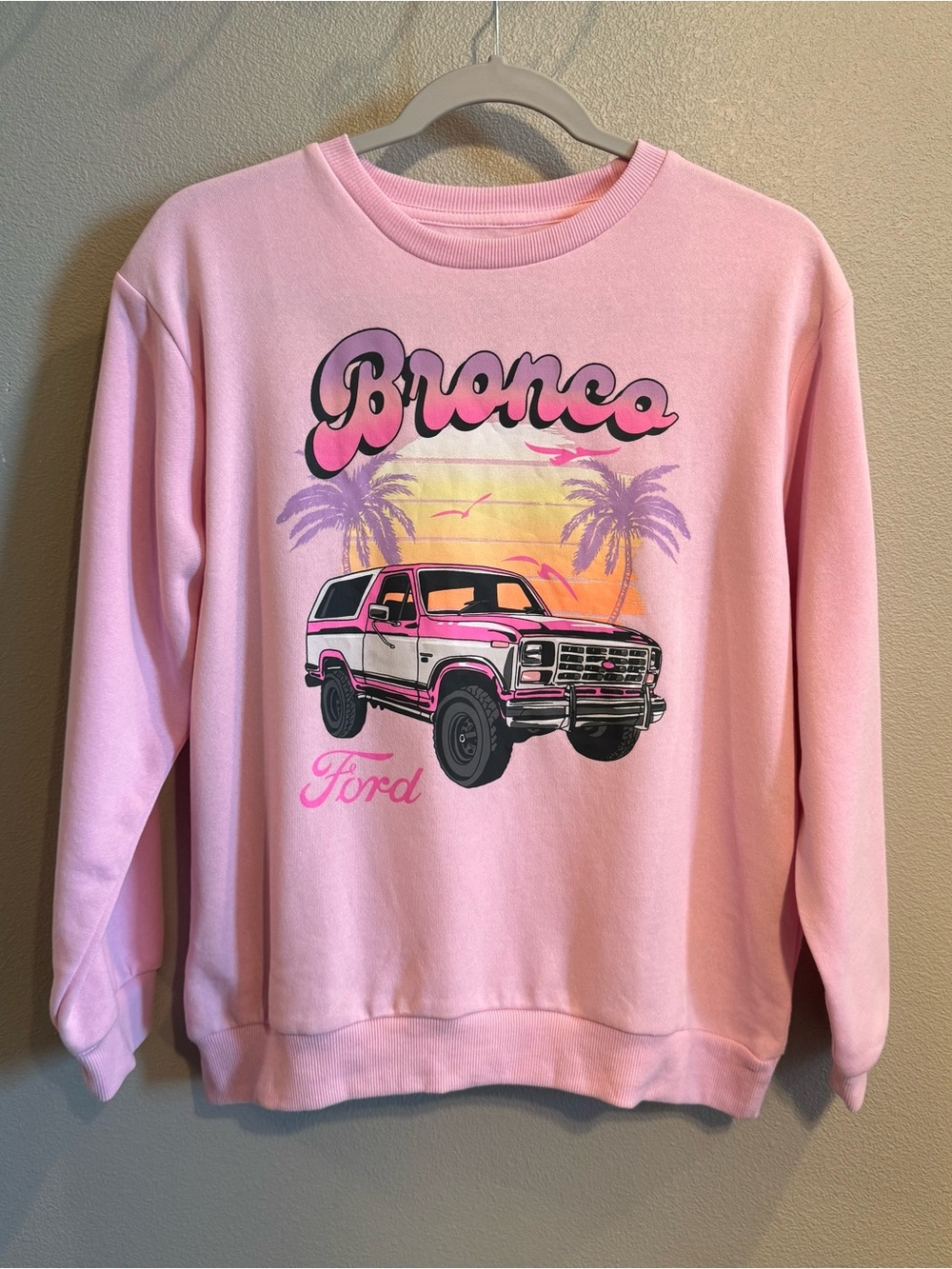 Ford Pink Retro Bronco Graphic Crewneck Sweater NWOT